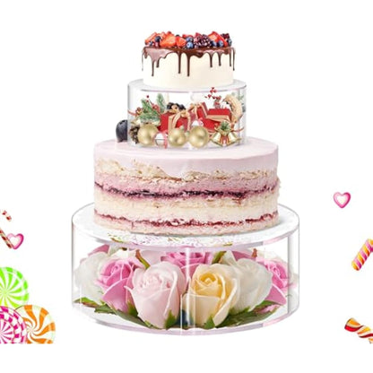 Giyiprpi 2PCS Acrylic Fillable Cake Stand, Round Cylinder Display Riser Display Box, Decorative Centerpiece for Wedding Birthday Party Display 6 Inch, 10 Inch