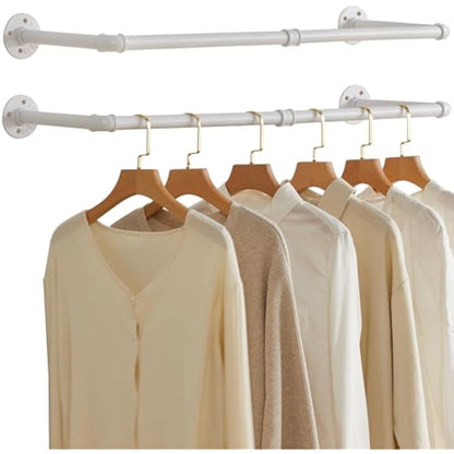 IBUYKE 94 cm Wall Mounted Coat Rack Industrial Design Wall Mount Removable Clothes Rack Space-Saving, Holds up to 50 kg, Two Bases, White TYJ001W-2