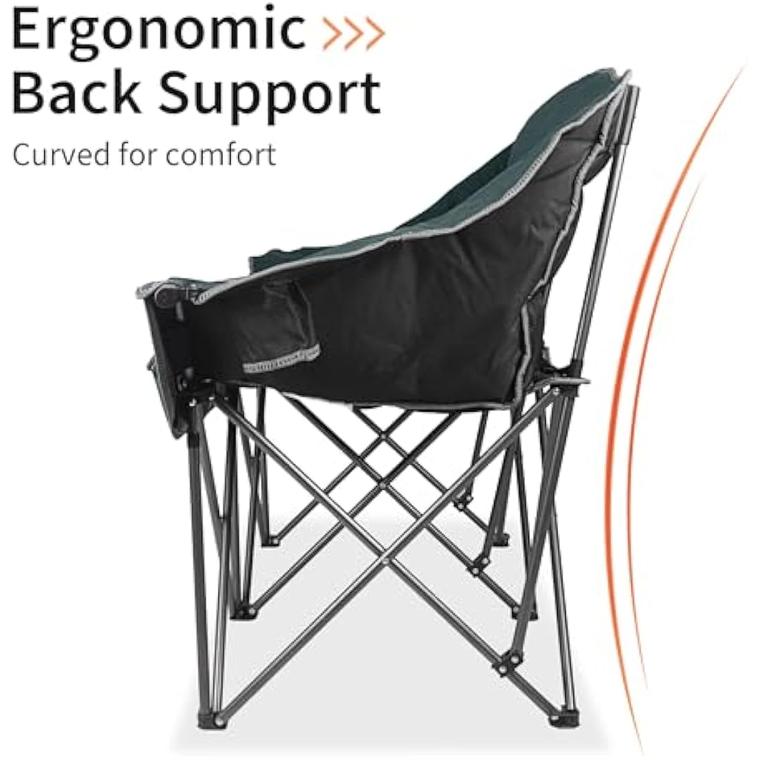 LANMOUNTAIN Fully Padded Folding Double Camping Chairs,Comfy Oversized Loveseat Lawn Chair w/Wine Glass Holder,Cup Holder,Heavy Duty Outdoor Portable Camp Couch Support 600 Lbs,Dark Green
