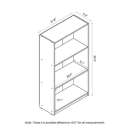 Furinno Basic 3-Tier Bookcase Storage Shelves, Columbia Walnut/Black