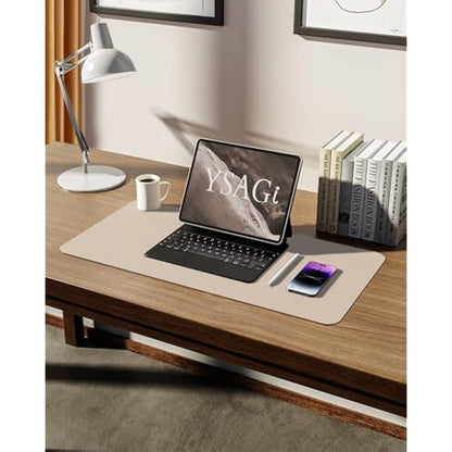 YSAGi Leather Desk Mat, Large Mouse Mat, Non-Slip Desk Pad, Waterproof PU Leather Table Protector Writing Pad for Office and Home (60 x 35 cm, Beige)