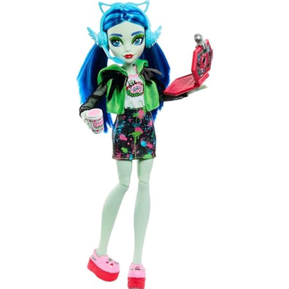 Monster High Doll and Fashion Set, Ghoulia Yelps Doll, Skulltimate Secrets: Neon Frights, Dress-Up Locker with 19+ Surprises, HNF81