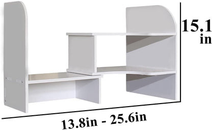 DoToGo Desk Shelf Organizer, Deskop Bookshelf for Small Space Adjustable Expendable for Office, Home, Kitchen (white-wanqu-wlk)