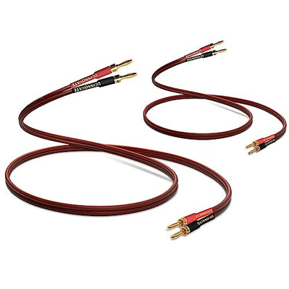 WOWLED 2 Pack High-end Pure Copper HIFI OFC Speaker Wire Cable with Banana Plug, 3m Gold-Plated Banana Tip Plugs 600 Strand 14 AWG for Audio Speaker HIFI System (3m / 9.8FT)