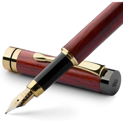 Wordsworth & Black Fountain Pen Set, Luxury Bamboo Wood - Medium Nib, Gift Case; Includes 6 Ink Cartridges, Ink Refill Converter -Journaling, Calligraphy; Drawing, Smooth Writing [Rosewood]