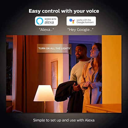 Philips Hue New White Ambiance Smart Light Bulb 4 Pack 60W - 800 Lumen [E27 Edison Screw] with Bluetooth. Works with Alexa, Google Assistant and Apple Homekit.