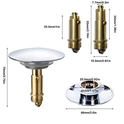 Bathroom Push Pop-Up Click Clack Plug Stopper, 66mm Push Sink Drain Plug Pop-up Stopper, Pop Up Sink Plug for Kitchen Bathroom Washbasin Bath