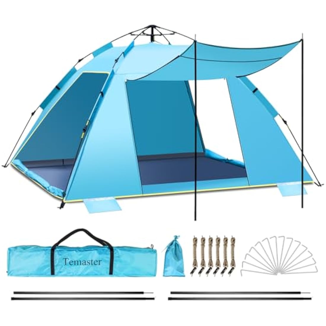 4-5 Person Instant Pop Up Automatic Beach Tent, Extra Large Portable Ventilated Automatic Beach Sun Shelter Tent, UPF 50+ Easy Setup Beach Tent for Picnic,Beach,Garden(Blue)