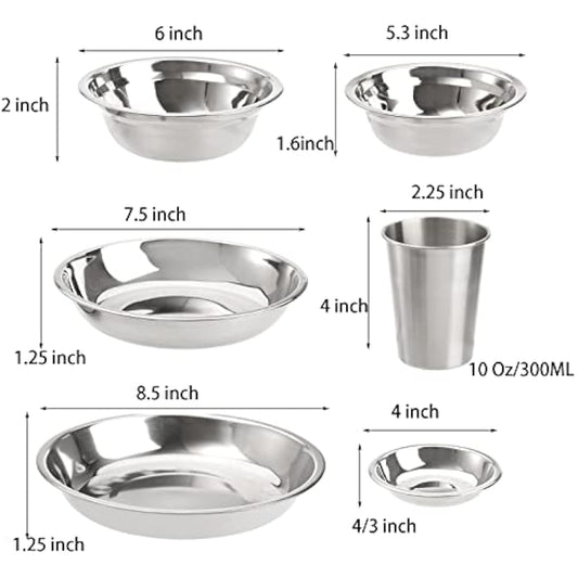 TOPZEA Stainless Steel Camping Plates and Bowls Set, Camping Mess Kits Camping Dish Set Tableware, Stainless Steel Dinnerware for Camping, Hiking, Picnic, RVs