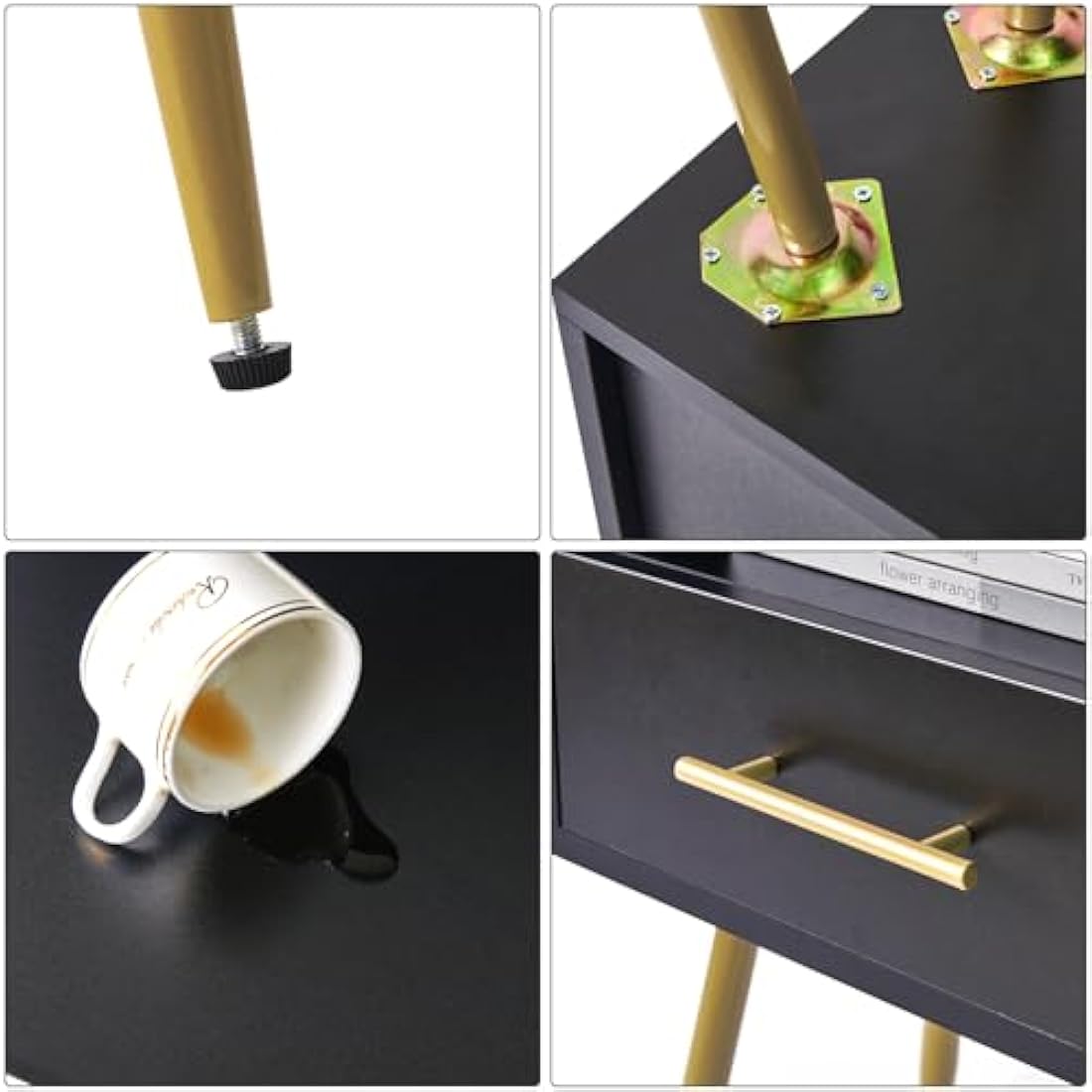 IBUYKE Nightstand, Mid-Century Modern Bedside Table with Legs, Minimalist and Practical End Side Table with 2 Tiers Storage Space, for Bedroom, Living Room, Black WNS004B