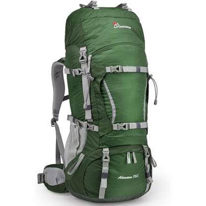 MOUNTAINTOP 70L Hiking Backpack water-resistant Internal Frame Backpacks Large Trekking Mountaineering Rucksack with Rain Cover for Men Women Cover Outdoor
