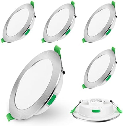 7W LED Recessed Ceiling Light, Dimmable 230V Downlights Ultra Slim 90-100mm Cutout, CCT Selectable Warm White 3000K Neutral White 4000K Cool White 6500K, LED Spotlights for Bathroom Kitchen, 6 Pack