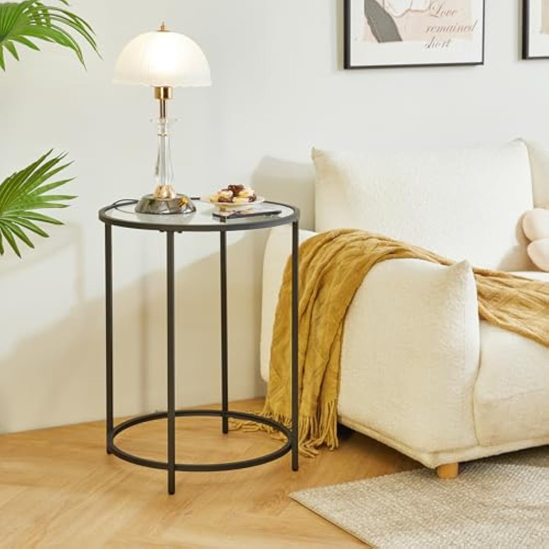 YMYNY Round Side Table, 2 Tier Accent Table, Tempered Glass End Table, Small Coffee Table, Sofa Table, Bedside Table, Modern Style, for Living Room, Bedroom, Balcony 50×50×65CM Black HGD020B