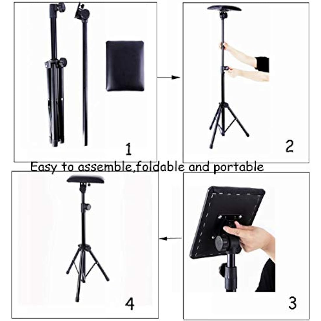 Tattoo Armrest Stand,Foldable Sponge Pad Arm Leg Rest Tripod with Adjustable Height for Tattooing Supplies PVC Leather Chair Stand Armrest for Tattoo Arm Rest