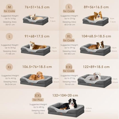 EHEYCIGA Memory Foam Dog Beds Large, Orthopedic Dog Beds Sofa with Sides and Waterproof Liner, Pet Couch with Washable Removable Cover and Non-Slip Bottom, 91x68x17cm, Dark Grey