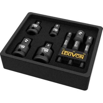 LEXIVON Impact Socket Adapter Combo Kit, 7-Piece Increaser, Reducer & Extension Set | 1/4"-3/8"-1/2" Impact Driver Conversions, Active Rust Protection by Black-Phosphate Coating Treatment (LX-109)
