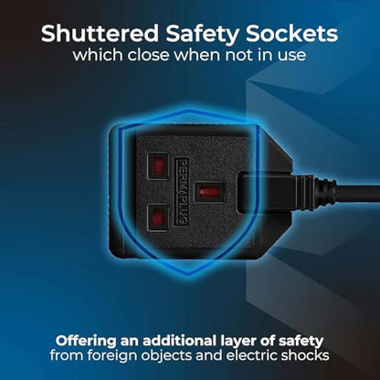 Masterplug One Socket Single Extension Lead, Unswitched, 10 Metre Cable, Heavy Duty, Rewireable, 1-Way Plug Extension Cable, Work Power, Permaplug, Black, 13A, 1G, 10m, EXS13110B