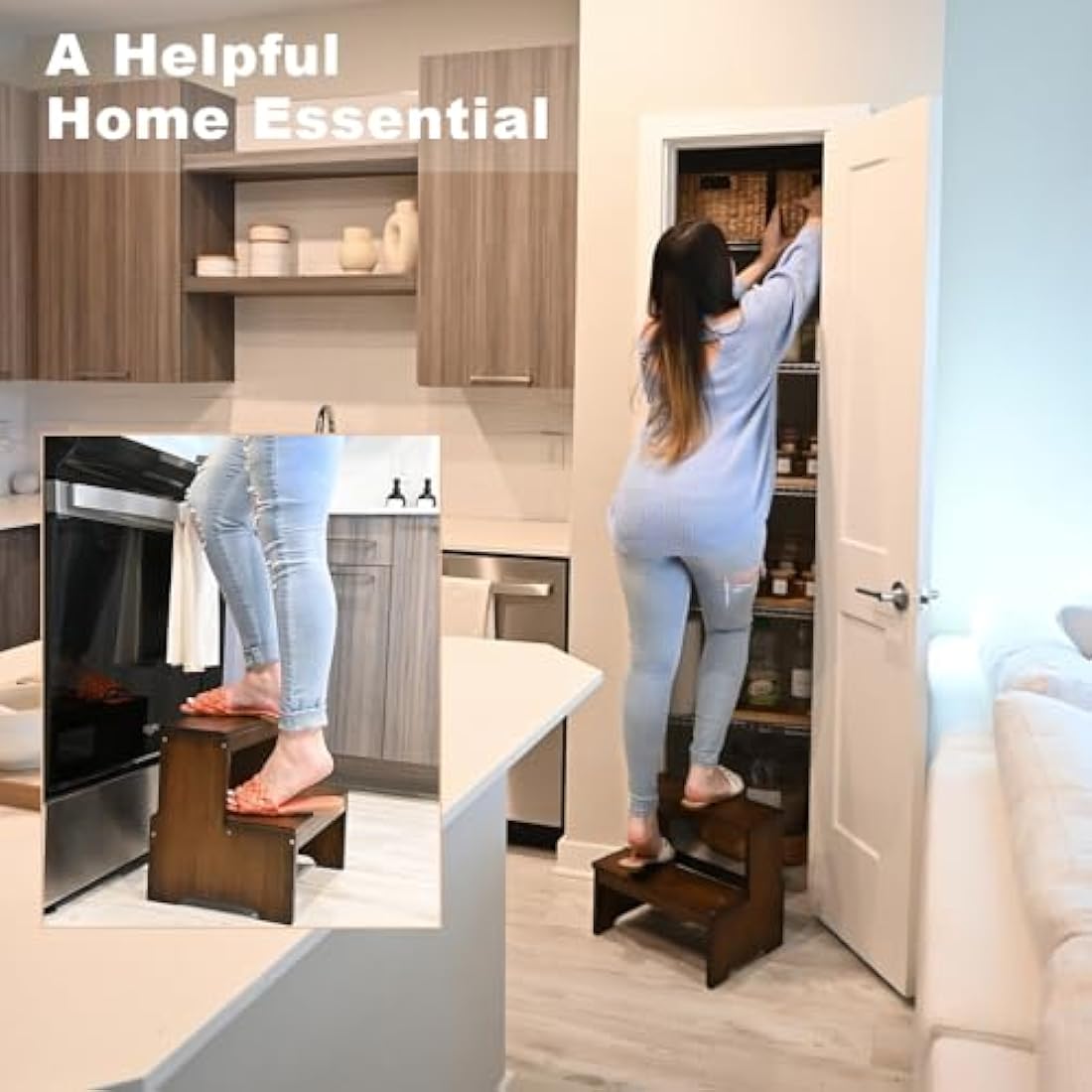 StrongTek Bamboo Two Step Stool for Adults and Kids, Bed Stepstool with Anti-Slip Bottom, Heavy Duty for Kitchen, Bathroom, Bedside Step Stool, Wooden Step Stairs 400 lbs Capacity