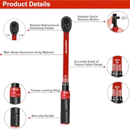 ATsafepro Torque Wrench 3/8 Inch, Dual-Direction Adjustable Bike Torque Wrench 10-120 Nm, Accuracy ± 3% Drive Click Torque Wrenches for Car, Motorcycle, Bicycle Maintenance