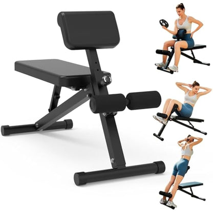 leikefitness Roman Chair Adjustable Weight Bench Foldable Workout Exercise Bench Full Body Strength Training Preacher Curls Bench