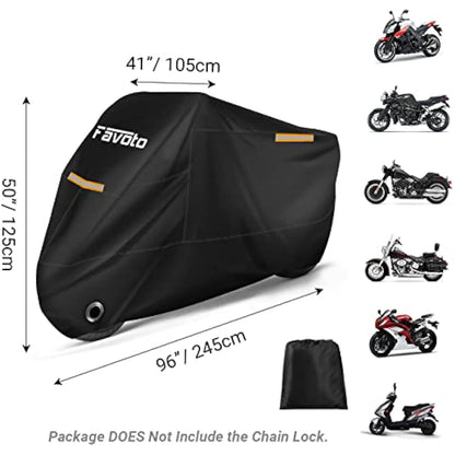 Favoto Motorbike Cover Waterproof Motorcycle Cover Outdoor Oxford Fabric XXL Indoor UV Protection Dustproof Windproof for Outside Storage Scooter Cycle Moped Cover 245 x 105 x 125 cm