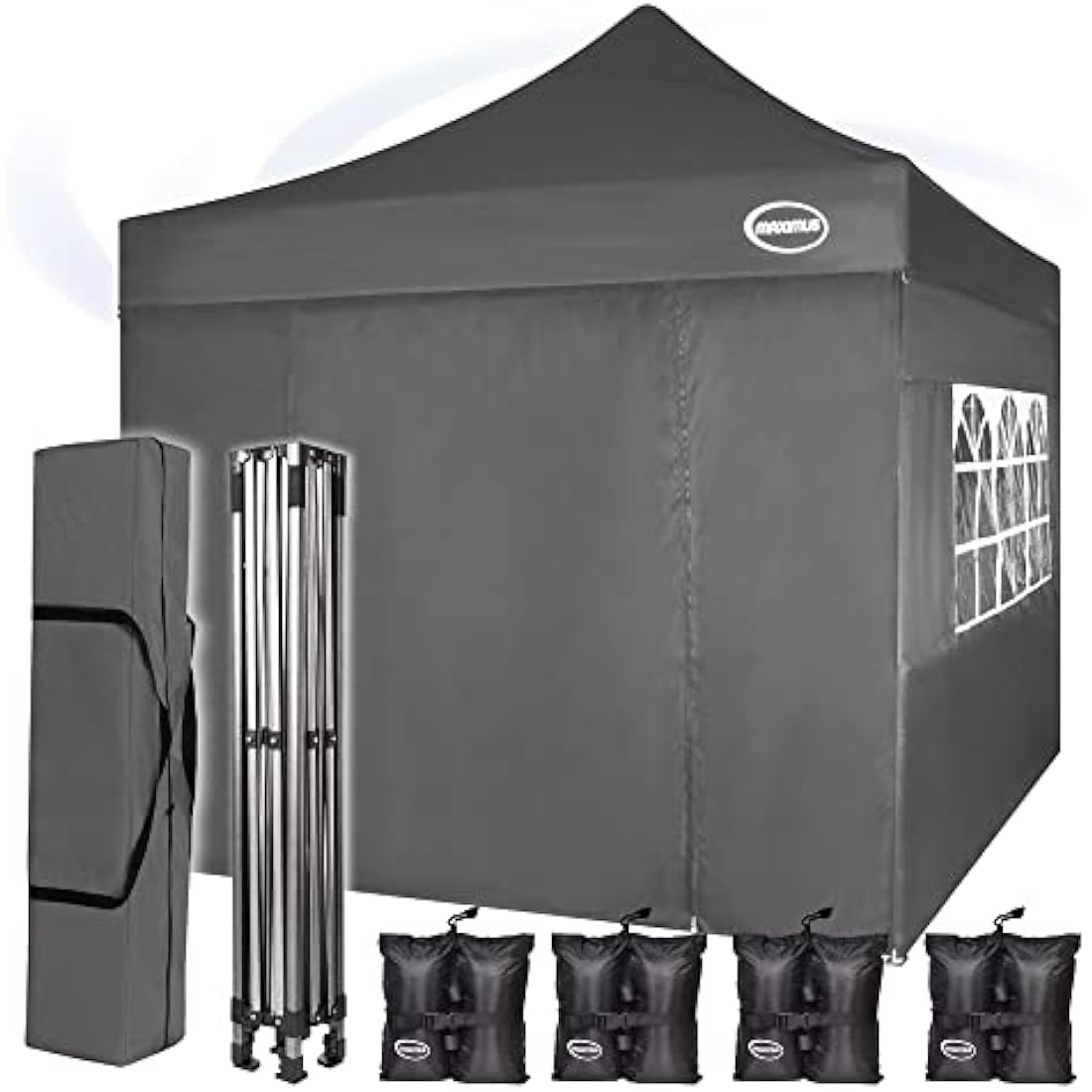 MAXIMUS HEAVY DUTY POP UP GAZEBO 3m x 3m COMMERCIAL MARKET STALL WITH 4 WEIGHT BAGS (4 Walls, Grey)