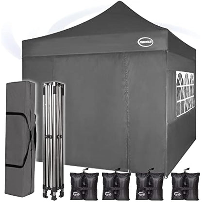 MAXIMUS HEAVY DUTY POP UP GAZEBO 3m x 3m COMMERCIAL MARKET STALL WITH 4 WEIGHT BAGS (4 Walls, Grey)