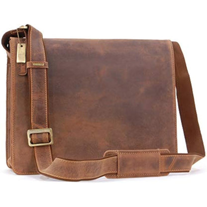 VISCONTI - Leather Messenger Shoulder Bag For Men - Fits 13 to 14 Inch Laptop - Medium/Large Work Bag For A4 Notebooks - 18548 Harvard