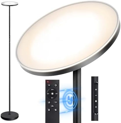 OUTON LED Uplighter Floor Lamp 30W 3000LM, Bright Modern Torchiere Dimmable Standing Lamp, Remote Touch Control & 4 Color Temperatures, 1 Hour Timer for Living Room, Bedroom, Office, Black