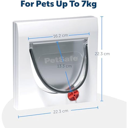 PetSafe Staywell Classic Manual 4-Way Locking Cat Flap – Cat door with 4 programmed locking settings, White, Tunnel included