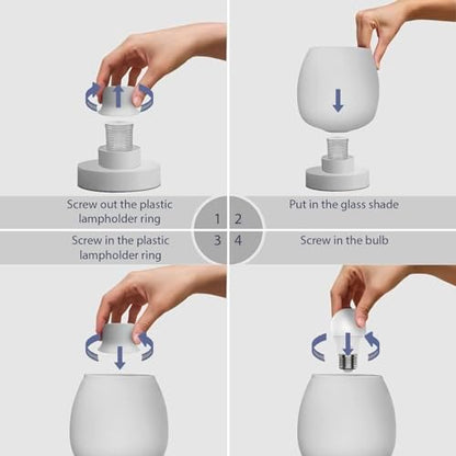 ONEWISH Touch Bedside Table Lamp Set of 2 - Small Modern, 3-Way Dimable Desk lamp with White Opal Glass Lamp Shade, 3000K LED Bulb, Simple Design Home Décor for Bedroom Living Room Nightstand