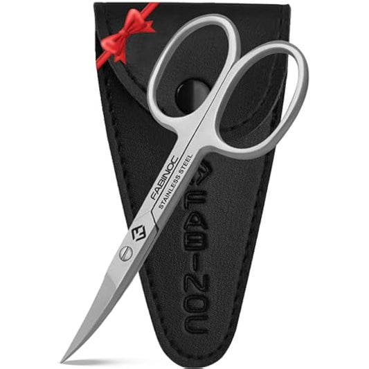 FABINOC® Curved Nail Scissors for Finger & Toenails | German Quality Stainless Steel | Small Sharp Bathroom Scissors for Eybrow, Nose, Moustache Trimming