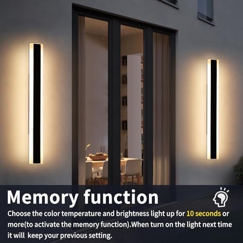 Mikeru 80CM Outdoor Lights with Remote Control, 2Pack Vertical Wall Lights 10% to 100% Dimmable Garage Lights External Main Powered 3000K/4500K/6000K 28W with Memory Function for Garden, Balcony