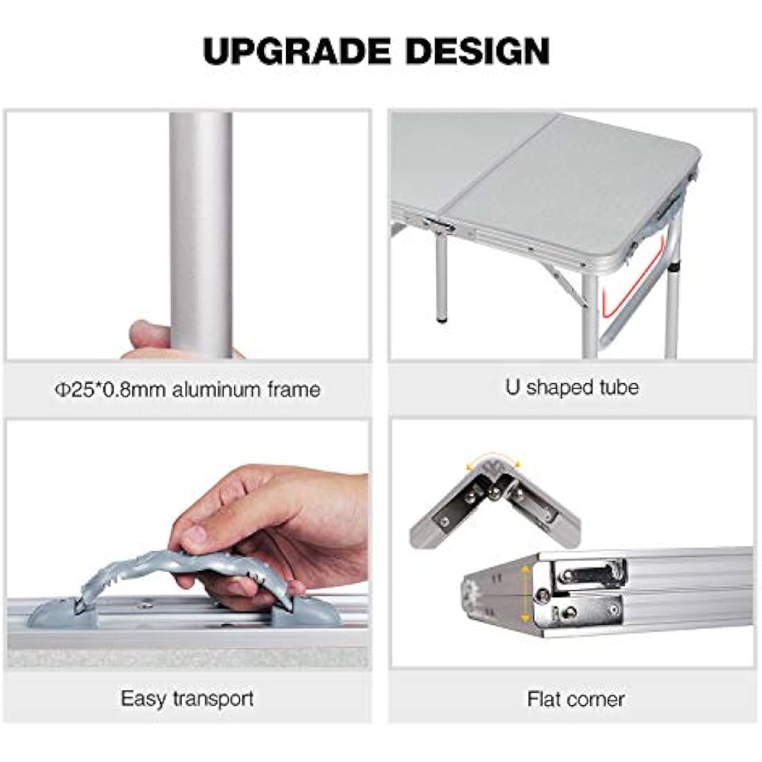 REDCAMP 2ft Folding Camping Table with 3 Adjustable Heights, Portable Foldable Picnic Tables for Outdoor Indoor Kitchen Garden, 3 Heights (26/50/66)
