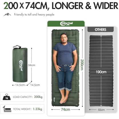 Portal Camping Mattress Single 10cm Thick with Foot Pump Inflatable Camping Mat Sleeping Pad Inflating Tent Mattress Camp Air Bed for Adults Lightweight Roll Mat Portable Outdoor Backpack
