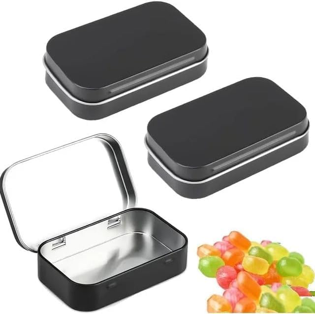 Dwang 3Pcs Black Rectangular Small Tins with Lids Tin Boxes Tins Container Metal Empty Hinged Tin Storage Boxes for Candy Key Earrings Food Storage