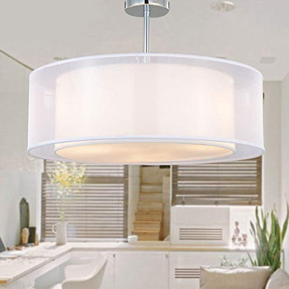 Ceiling Light, SPARKSOR Modern Fabric Pendant Light Shade, Large White Drum Lampshade, 2 Tiers Round Pendant Lamp, for Bedroom Living Room, Flush