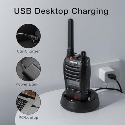 BAOFENG BF-88ST Pro Walkie Talkie, Upgraded Long Range Rechargeable License-Free PMR446 Two Way Radios with LCD Display, VOX Dual, Desktop Charger and Earpieces, 4 Pack