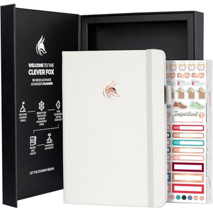 Clever Fox Ultimate Achiever’s Goal Planner - Focus & Productivity 90 Day Journal. Daily Weekly Monthly Planner Organizer & Hourly Schedule Notebook - Undated, Hardcover, A5 Size, Pearl White