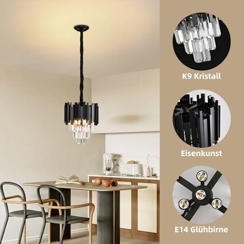 AHXIAOZN Modern Chandelier Crystal Light, K9 Crystal Chandelier, Black Ceiling Lights Living Room,Round Lampshades
