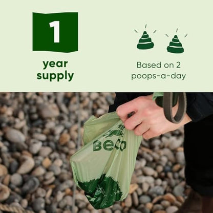 Beco Dog Poop Bags Rolls - Strong & Large - 720 Bags (48 Rolls of 15) and 1x Dispenser, Unscented, Dispenser Compatible for Dog Waste
