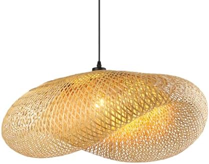 Schindora Boho Pendant Light,Creativity Hat E27 Rattan Lampshade Retro Light Straw Hanging Lights Weaving Pendant Lights for Dining Room Tea Room Living Room,60Cm