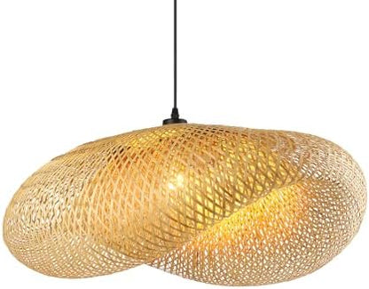 Schindora Boho Pendant Light,Creativity Hat E27 Rattan Lampshade Retro Light Straw Hanging Lights Weaving Pendant Lights for Dining Room Tea Room Living Room,60Cm