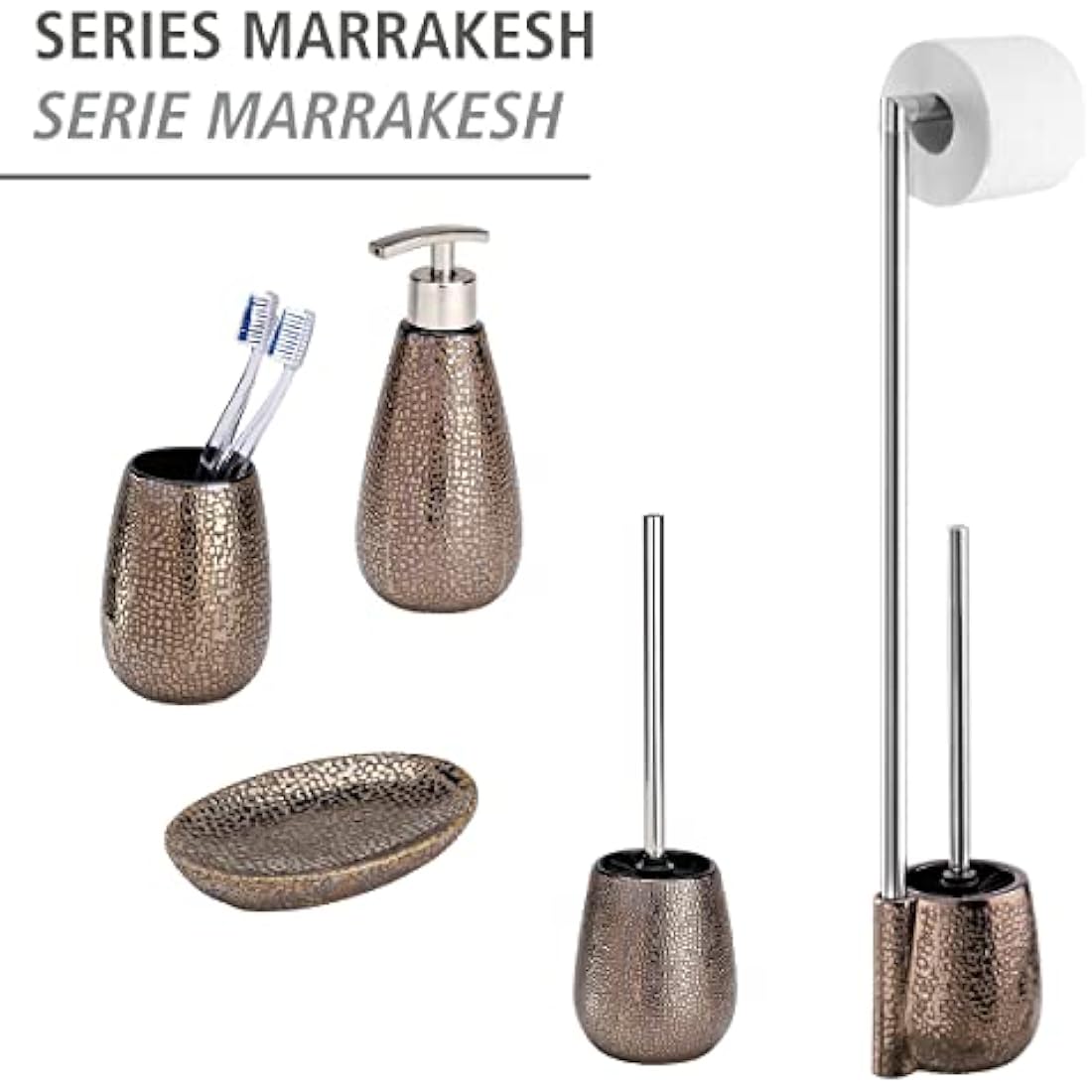 WENKO Toilet Brush and Holder Marrakesh of Ceramic, Brown, 12.5 x 12.5 x 41 cm