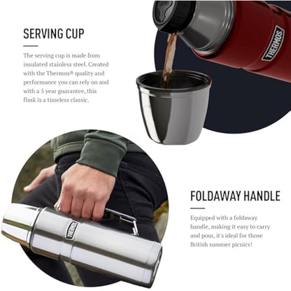 Thermos - Stainless King Midnight Blue Travel Flask (1.2L) Premium Leak Proof Insulated Tea & Coffee Flask, Hot & Cold Drinks, Built-in Cup, Twist-Pour Stopper, BPA-Free, Durable Steel Dishwasher Safe