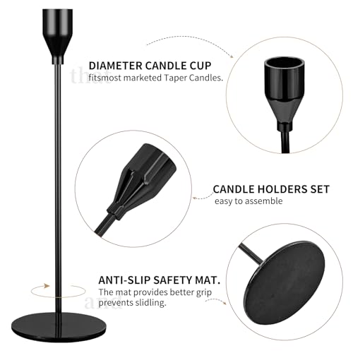 Set of 12 Black Candlestick Holders for Taper Candles,Black Candle Holder Fits 3/4 inch Thick Taper Candles,Tall Candlestick Holders for Wedding,