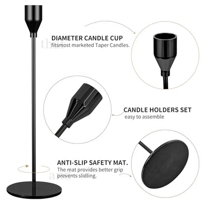 Set of 12 Black Candlestick Holders for Taper Candles,Black Candle Holder Fits 3/4 inch Thick Taper Candles,Tall Candlestick Holders for Wedding,
