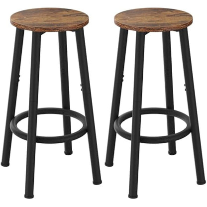 YMYNY Bar Stools Set of 2, 64CM Kitchen Breakfast Bar Stools Chairs with Footrest, Round BarStools for Dining Room, Kitchen, Party, 30×30×64CM Rustic Brown HBS512H