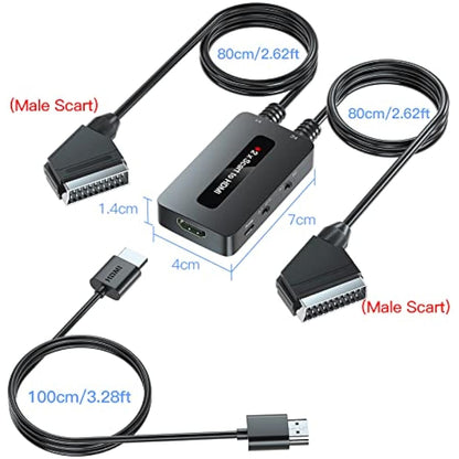 Kirolle Scart to HDMI Converter with Adapter + Cables, Supports 4:3 and 16:9 HDMI Output Switch for N64/Wii/PS2/Xbox/Sky/DVD/STB
