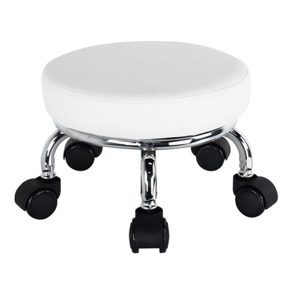 WKWKER Roller Seat PU Leather Low Round Rolling Stool Small Chair with Universal Swivel Caster Wheels for Home Office Garage Shop Fitness